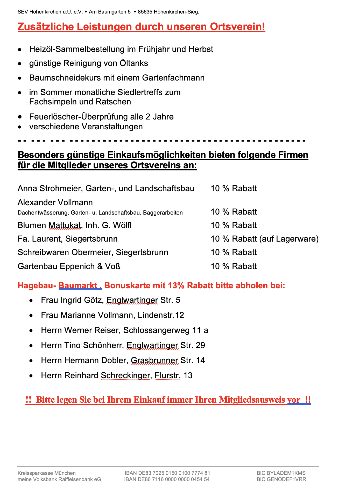 Zusatzleistungen und Rabatte